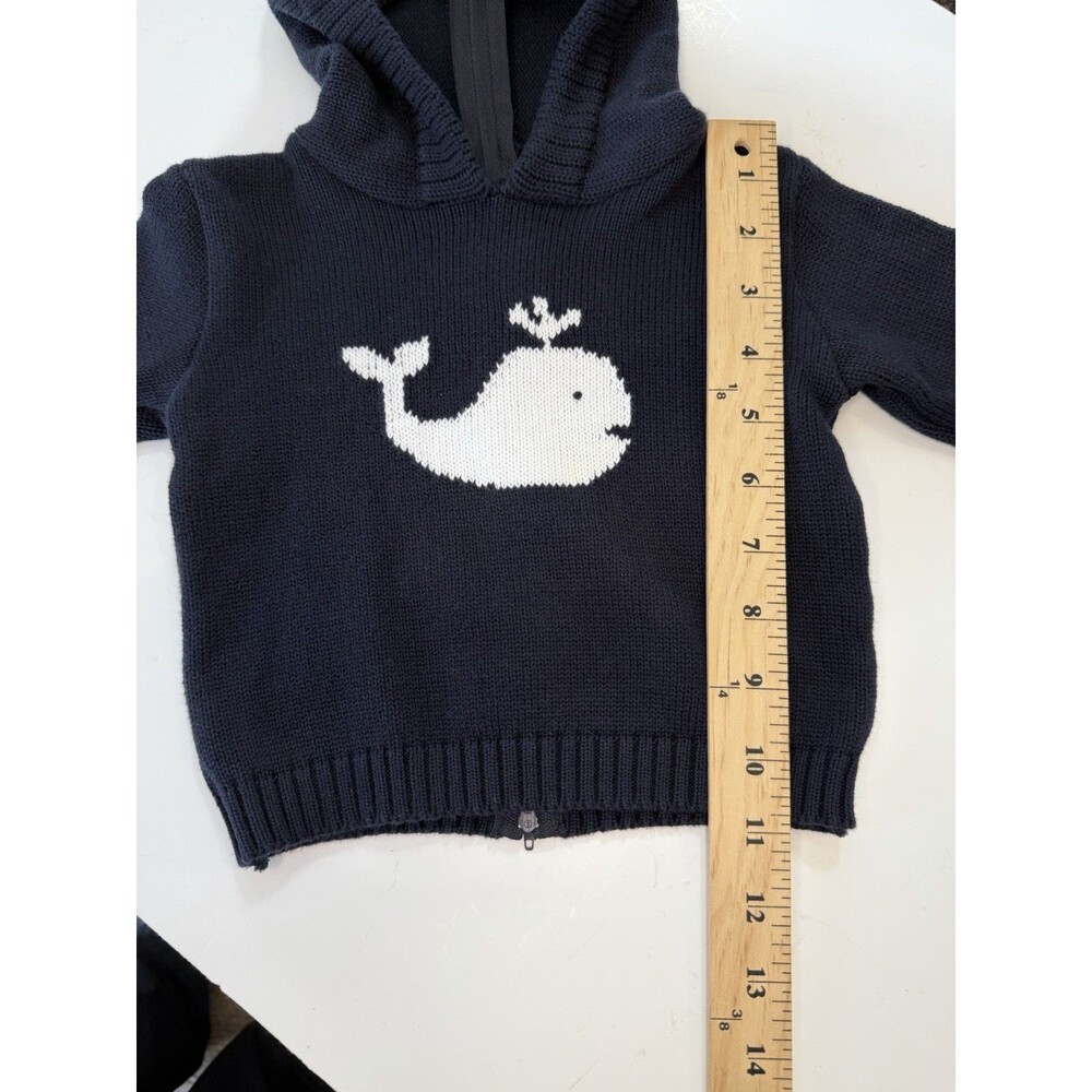 Carriage Boutique Baby Navy Whale Hooded Sweater Zip Back Nautical Knit 6 months - Picture 3 of 7